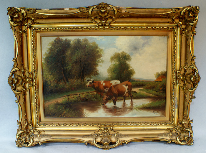 Appraisal: Oil on canvas signed 'B Mojatry' cows by a river