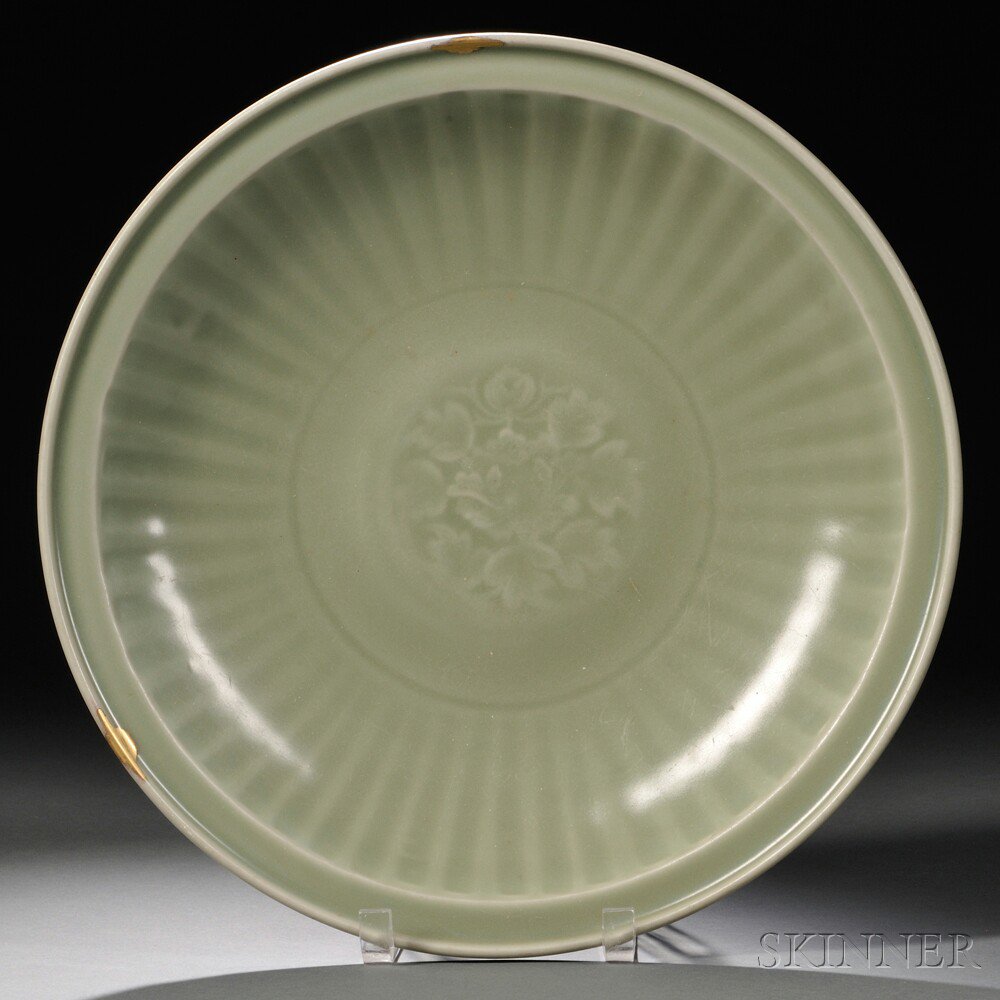 Appraisal: Large Celadon Dish China Ming Dynasty or later decorated with