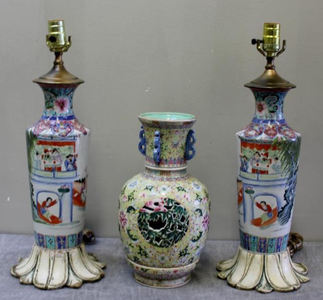 Appraisal: Antique Vintage Chinese Porcelain Lot Includes an as is Chilong