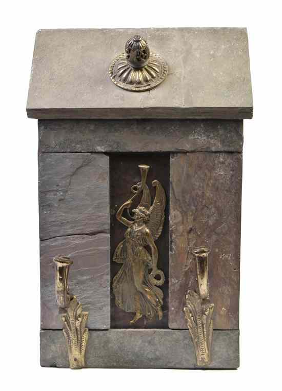 Appraisal: A Continental Slate and Gilt Metal Mounted Mailbox having a