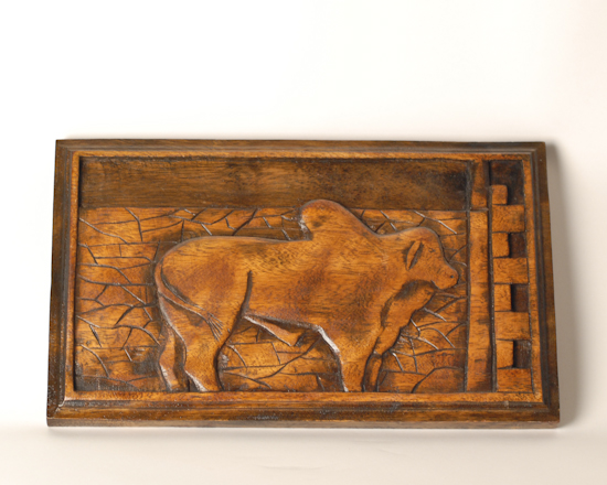 Appraisal: Wooden Plaque of Brahman Bull carved in relief x