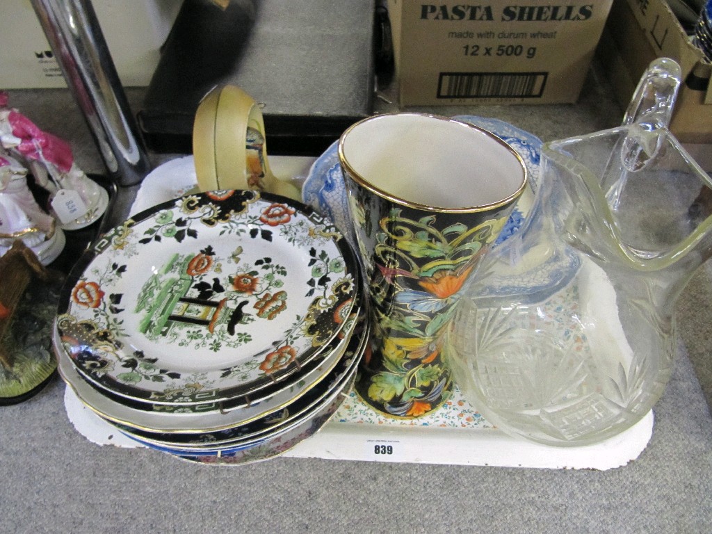 Appraisal: Tray lot to include large cut glass jug assorted plates