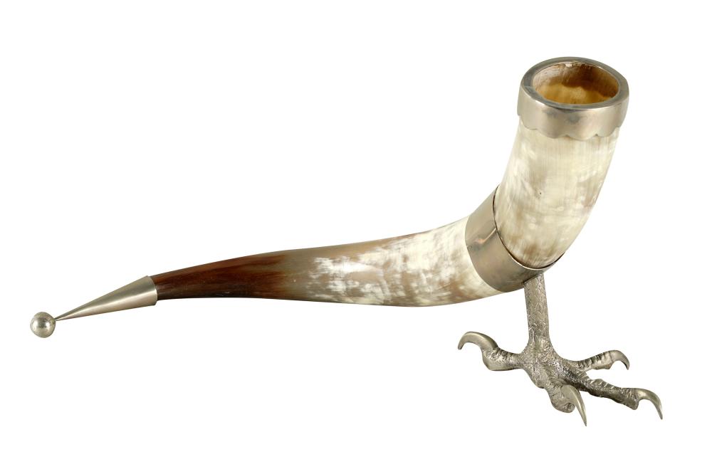 Appraisal: ITALIAN SILVERPLATE-MOUNTED HORNunmarked with claw-form foot inches wide inches high