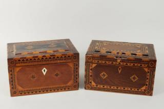 Appraisal: Two Inlaid Prisoner of War Boxes Two inlaid prisoner of