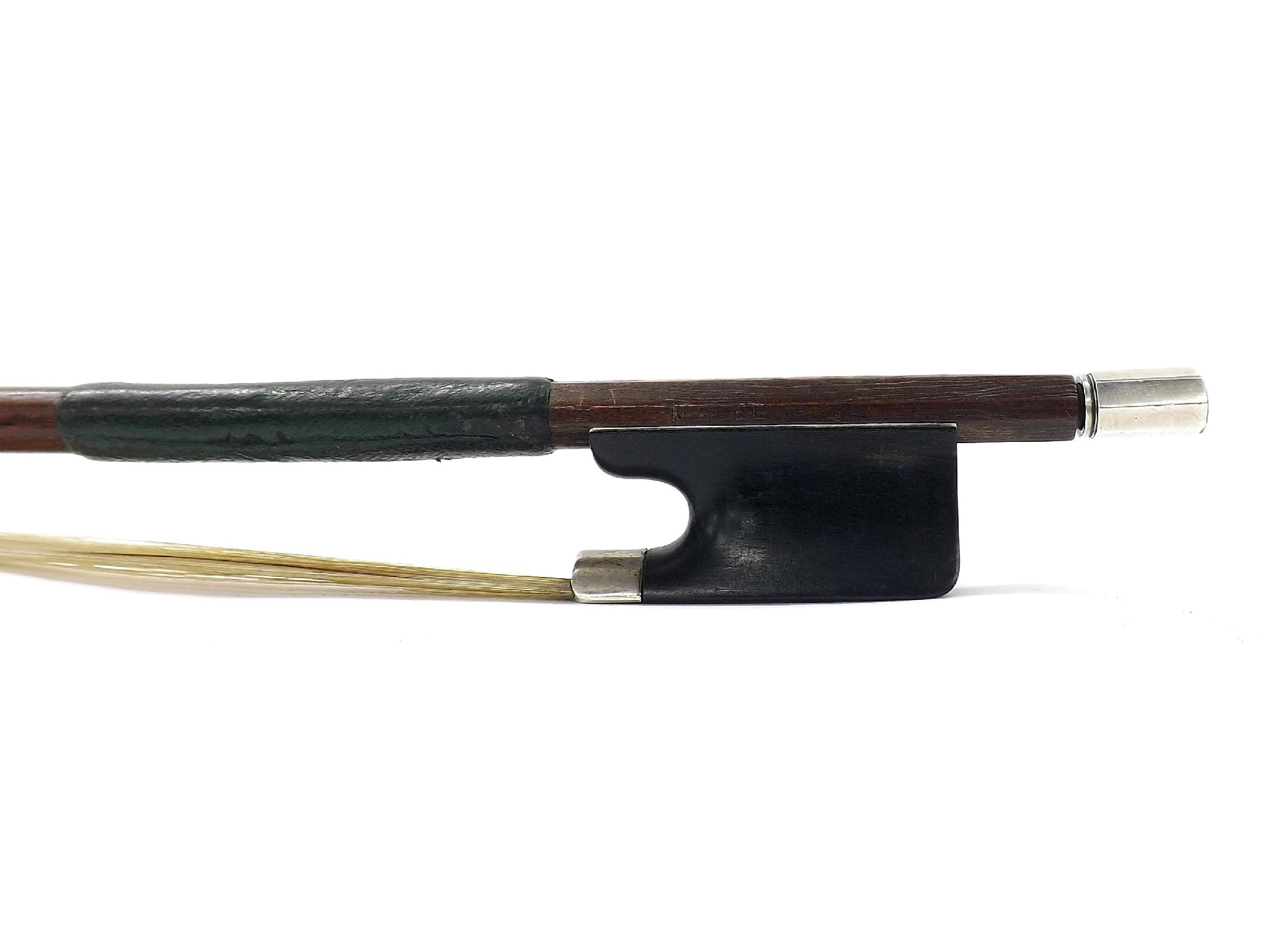 Appraisal: Silver mounted violin bow stamped Meinel the stick round the