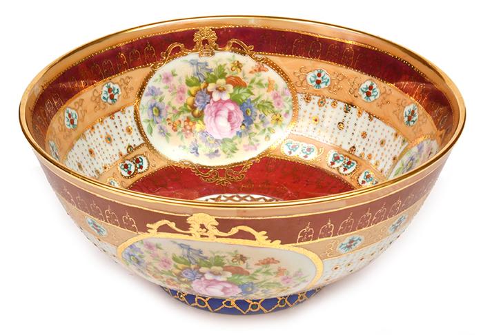 Appraisal: CHINESE BOWL DECORATED WITH FLORAL MEDALLIONS AND APPLIED RAISED GILT