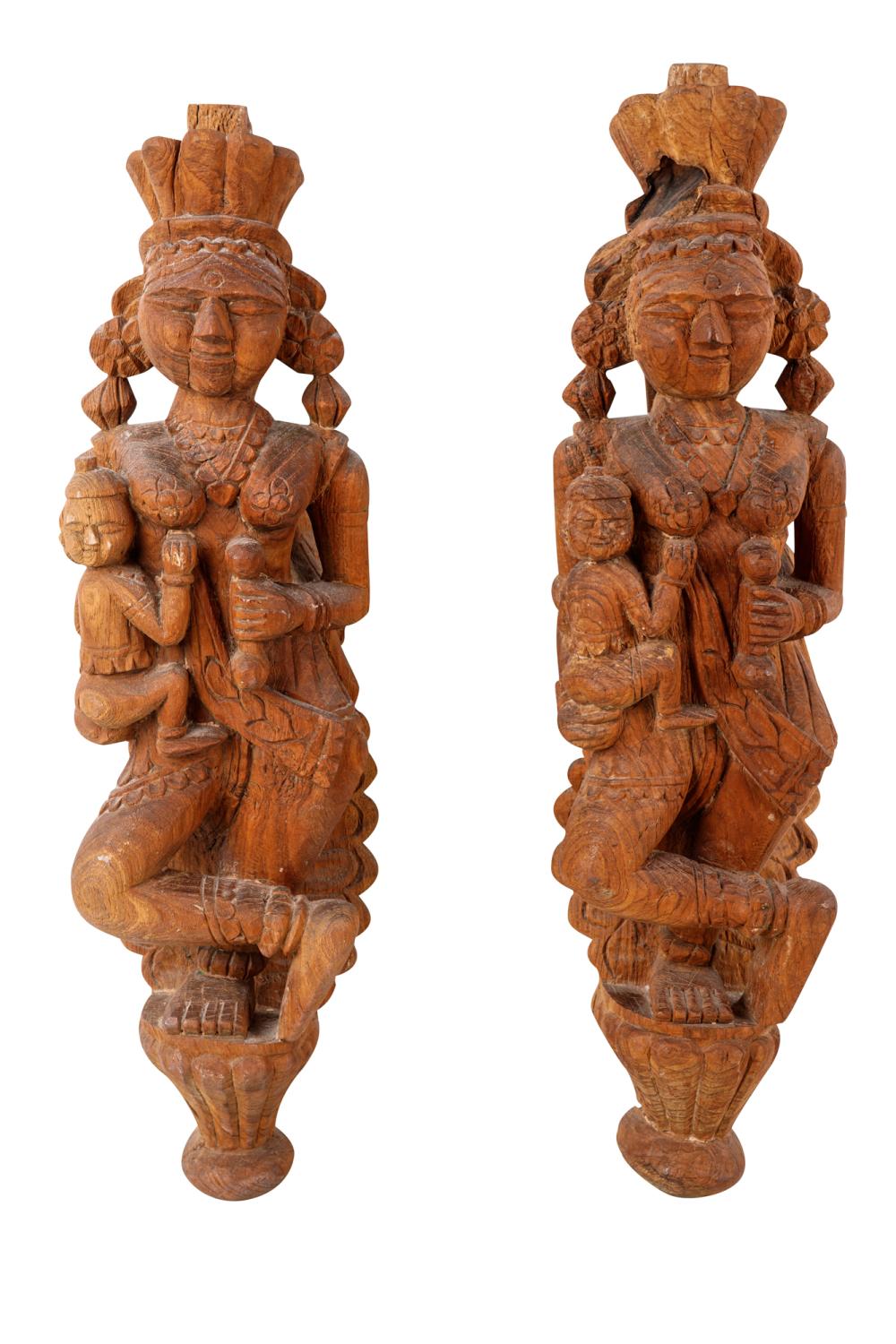 Appraisal: PAIR OF SOUTHEAST ASIAN WOOD CARVINGSeach with hanging hardware mounted