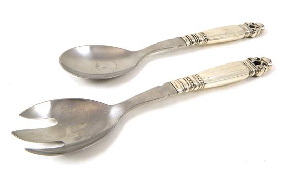 Appraisal: SILVER Georg Jensen sterling silver and steel salad set Acorn