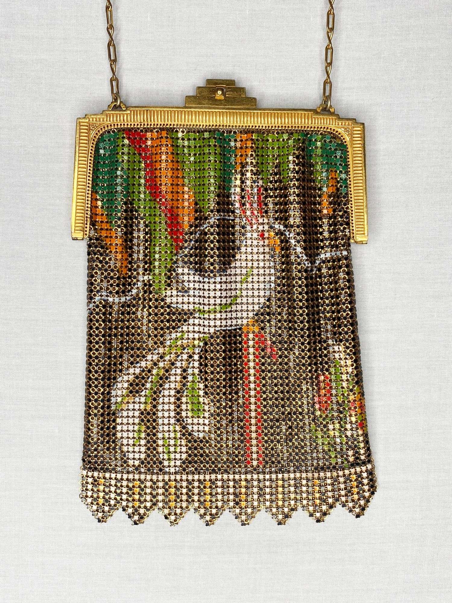 Appraisal: Whiting and Davis Art Deco Enameled Parrot Hand Bag by