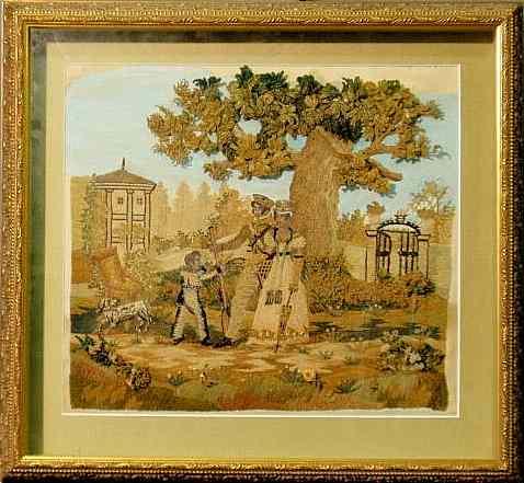 Appraisal: Shadow framed English needlework th c of a couple with