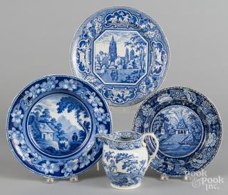 Appraisal: Two blue Staffordshire plates together with a soup bowl and