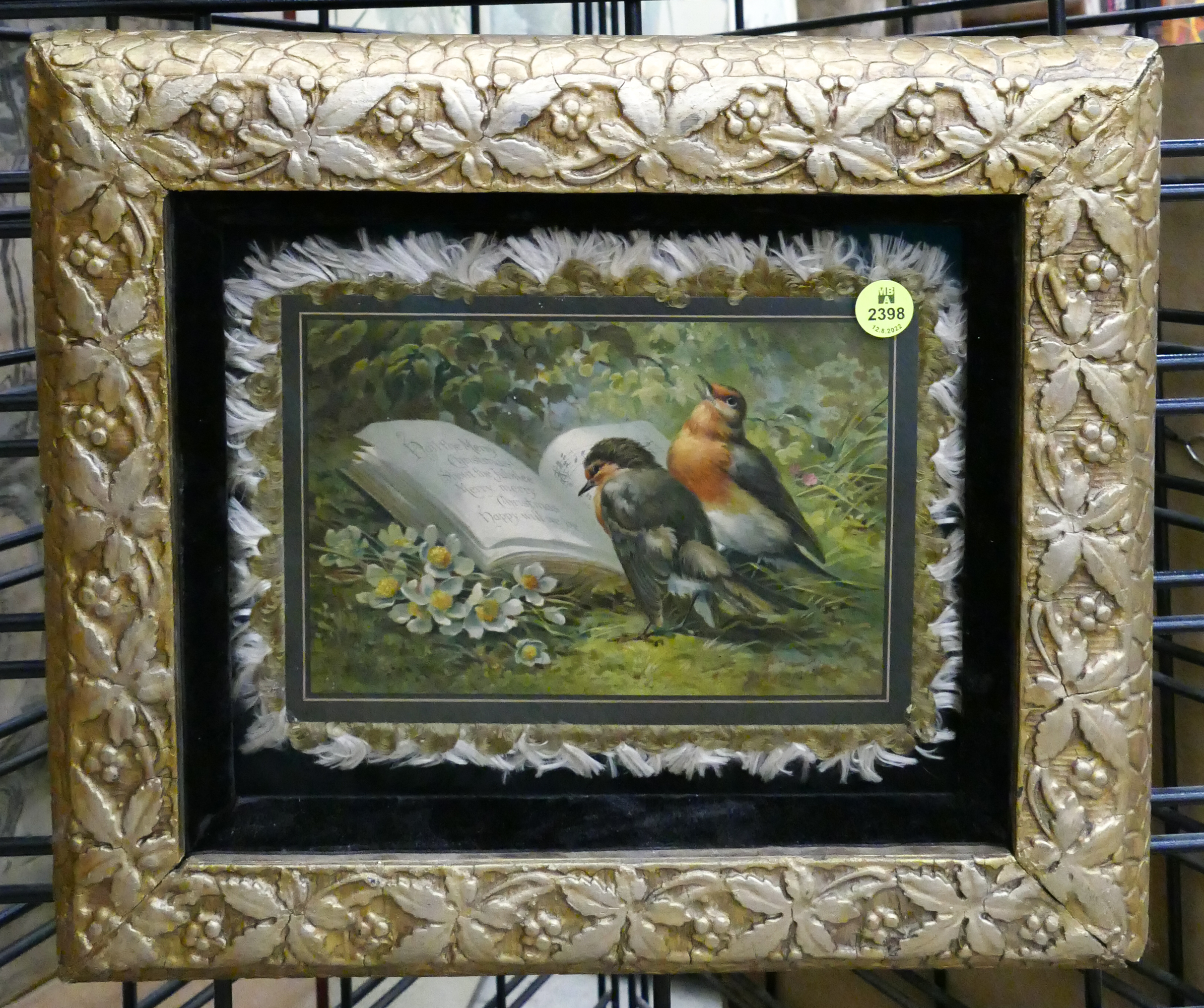 Appraisal: Victorian Christmas Bird Chromolithograph Framed- x ''