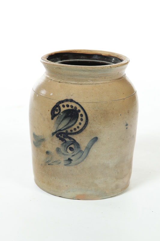 Appraisal: STONEWARE CROCK American nd half- th century Brushed cobalt bird