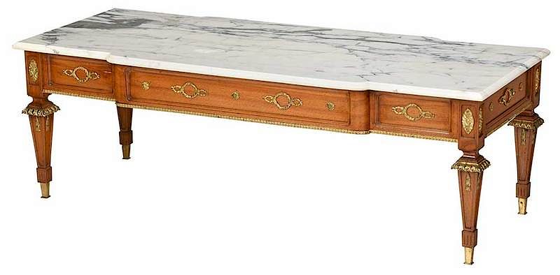 Appraisal: Louis XVI Style Brass Mounted Marble Top Table th century