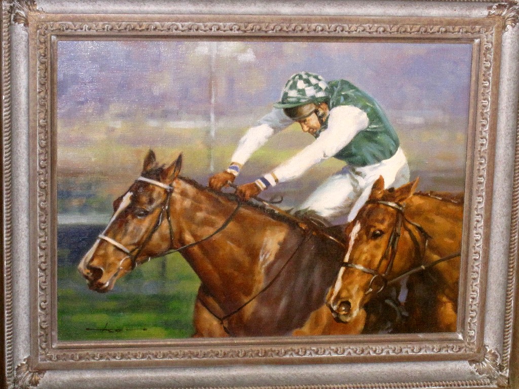 Appraisal: GRAHAM ISOM Pair of oils on canvas 'The winner coming