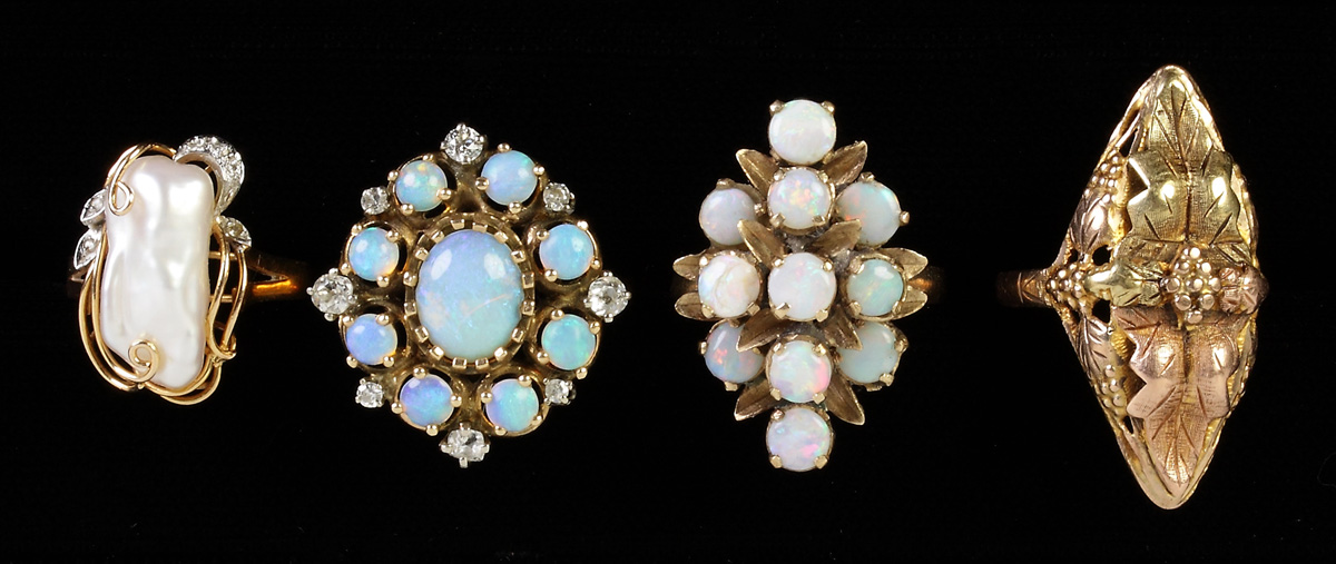 Appraisal: Four Vintage Gold Rings k pearl k opals k opals