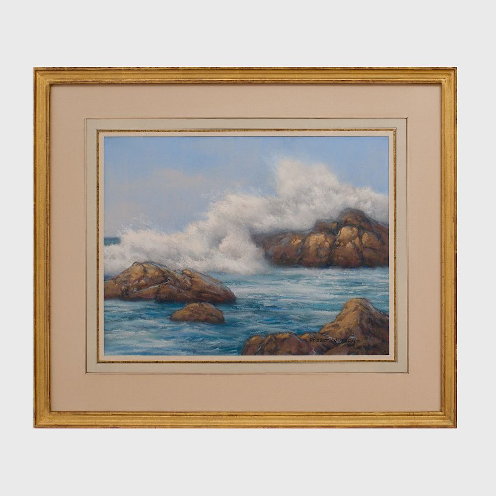 Appraisal: Robert Knudson b Seascape and Rocky Shore Two pastel on