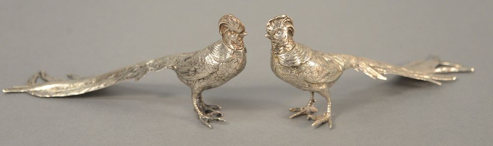 Appraisal: Pair silver pheasants with removable heads ht lg t oz