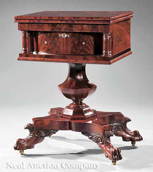 Appraisal: An American Classical Carved Mahogany Work Table th c New