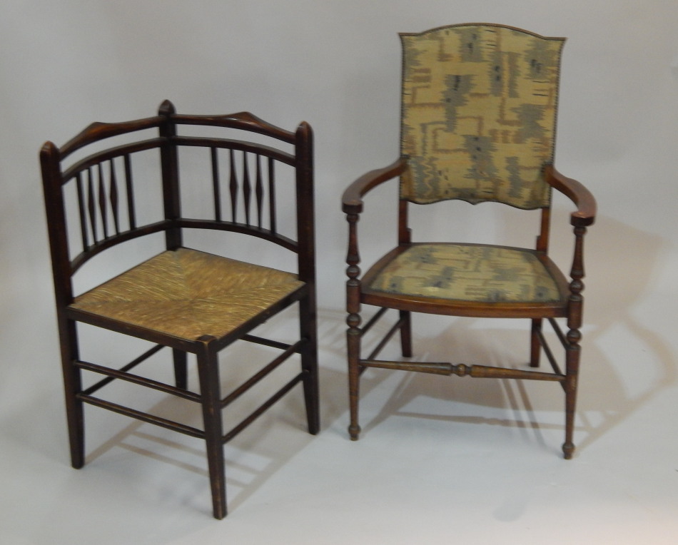 Appraisal: Two Edwardian chairs an inlaid mahogany open armchair and a