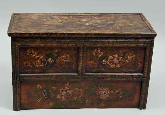 Appraisal: A Tibetan painted low table with mould edge and floral