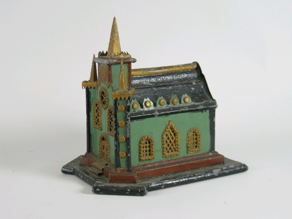 Appraisal: A th Century European tin Chaple Money Box with painted