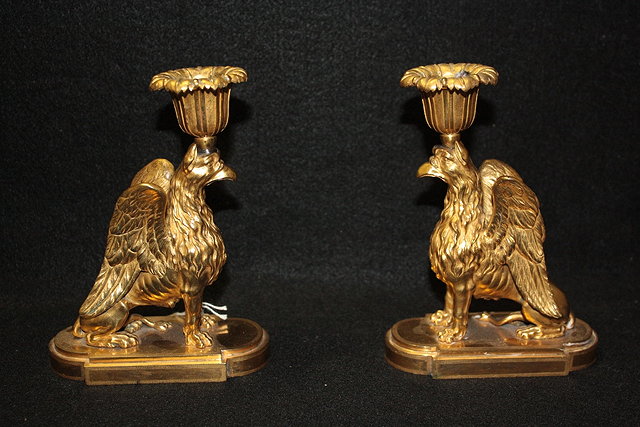 Appraisal: A PAIR OF TH CENTURY ORMOLU CANDLESTICKS on oval platform