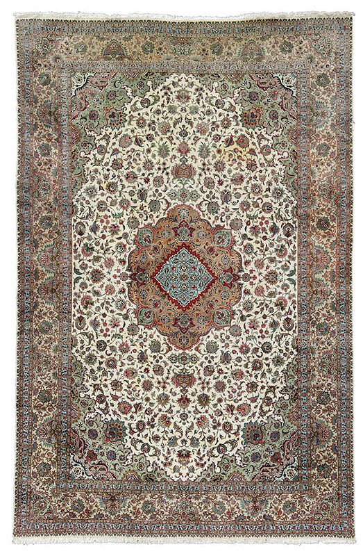 Appraisal: Tabriz Carpet Persian th century white field with green spandrels