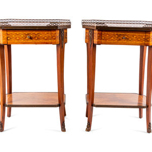 Appraisal: A Pair of Louis XV XVI Transitional Style Parquetry Marble-Top