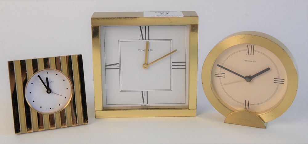 Appraisal: Three Piece Lot of Tiffany Company Desk Clocks each brass