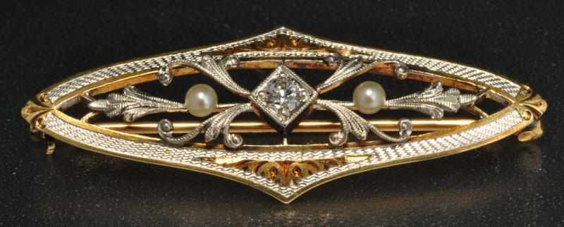 Appraisal: K Two-Tone Gold Diamond Filigree Lapel Pin Description Diamonds ctw