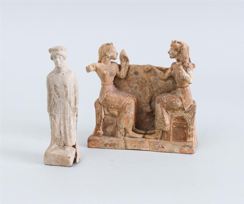 Appraisal: TWO ANCIENT TERRACOTTA FIGURES Figure x x in and x