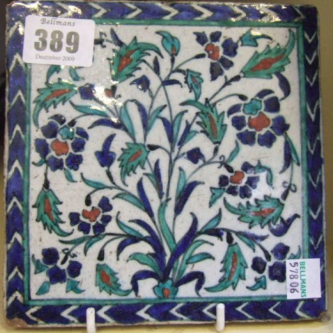 Appraisal: An Iznik tile possibly th century of square form painted