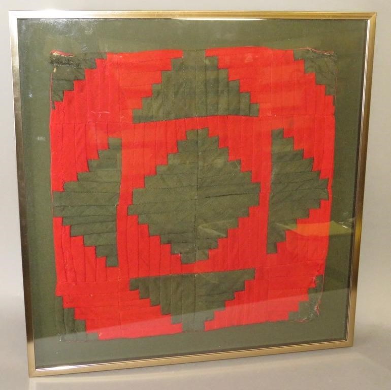 Appraisal: DISPLAY CASE FRAMED LOG CABIN PIECEWORK QUILT PRIVca mid-late th