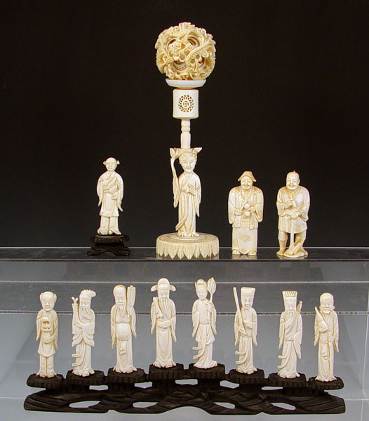 Appraisal: ESTATE COLLECTION OF CARVED IVORY FIGURES figures '' on carved