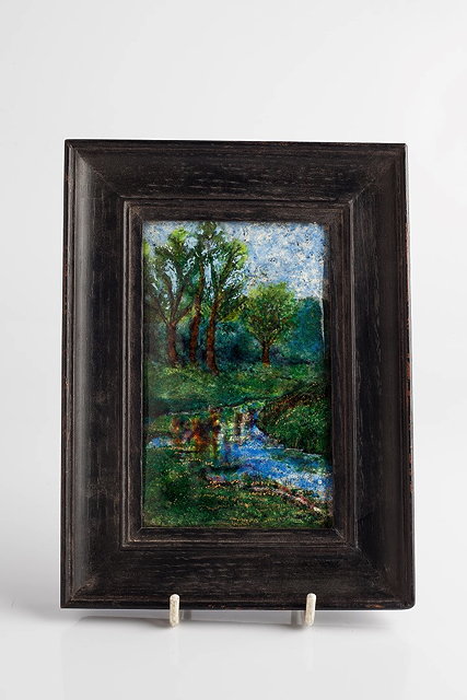 Appraisal: Manner of Charles Fleetwood VarleyArts Crafts enamel panelof a river