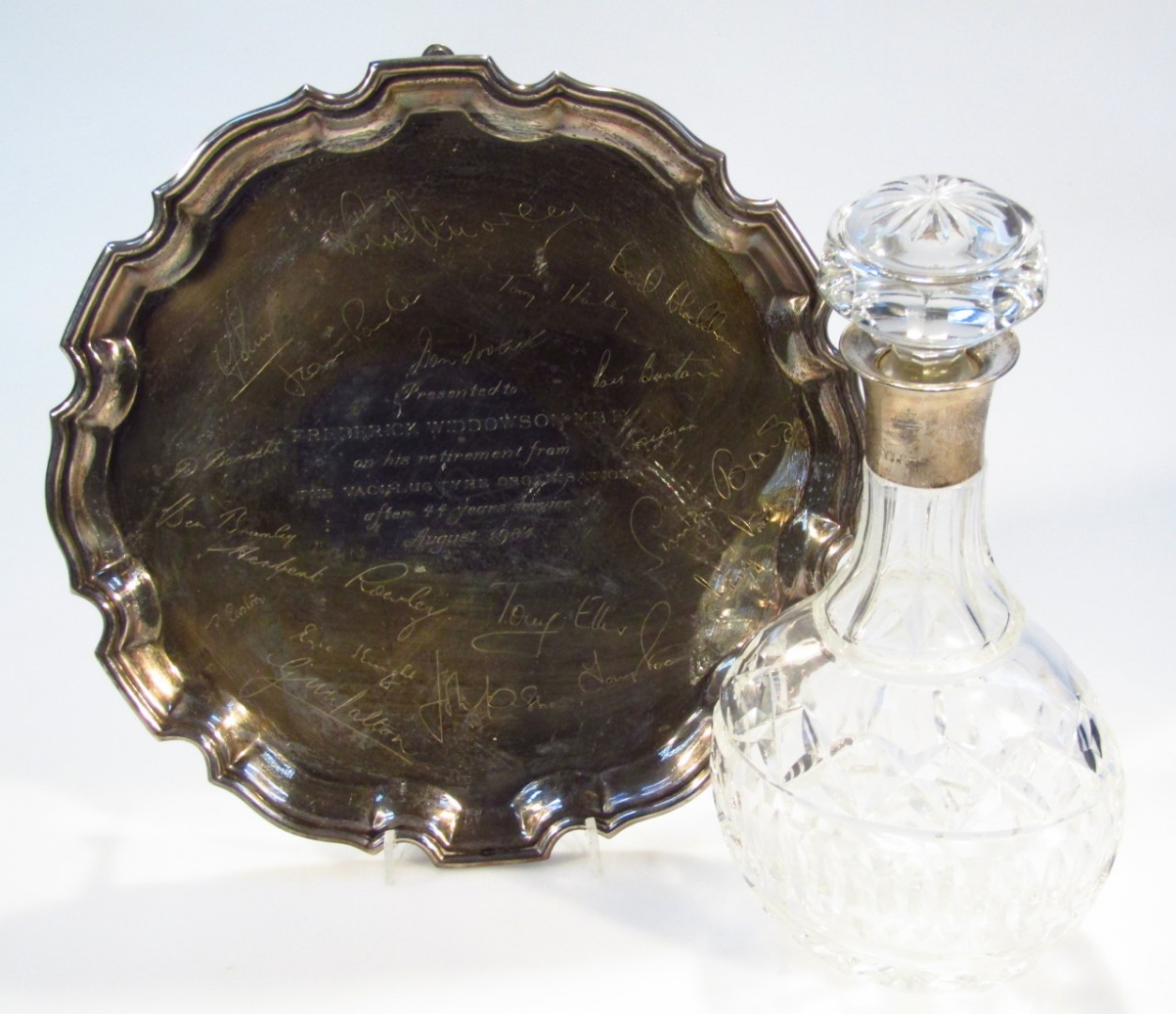 Appraisal: A commemorative Georgian style silver plated waiter with pie-crust edge