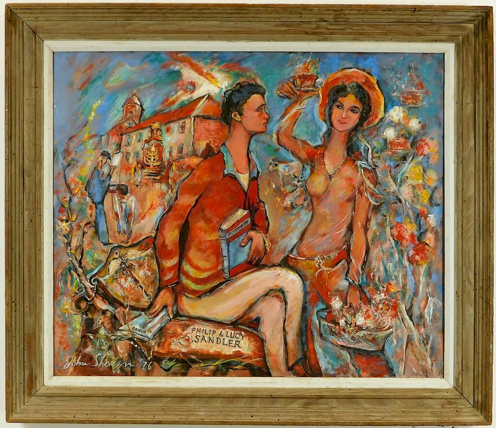 Appraisal: John Shayn Contemporary Couple Portrait Painting United States - Semi