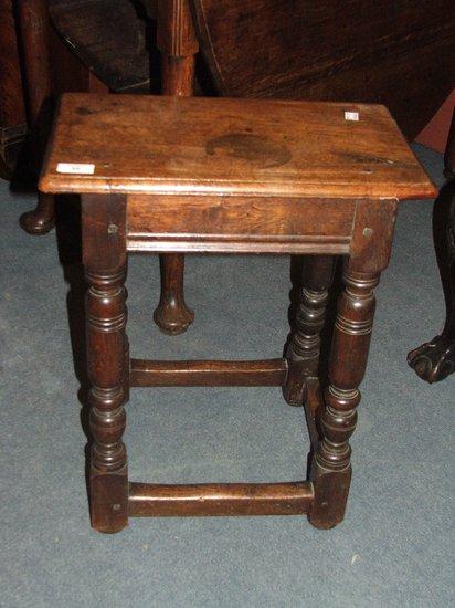 Appraisal: A TH CENTURY STYLE OAK RECTANGULAR JOINT STOOL on turned