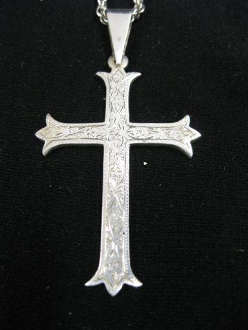 Appraisal: Sterling Silver Cross Chain fancy engraved x cross on chain