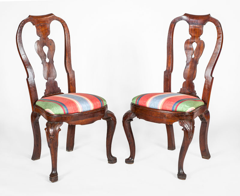 Appraisal: PAIR OF DUTCH ROCOCO CARVED WALNUT SIDE CHAIRS x x