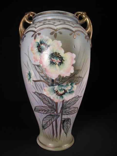 Appraisal: Large Nippon moriage floral vase Hand painted and gilt Two