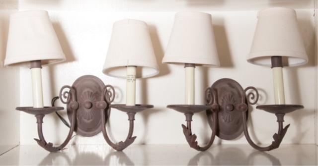 Appraisal: a Pair of Two-Light Metal Wall Sconces H