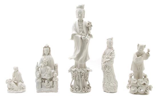 Appraisal: A Group of Five Chinese Blanc de Chine Guanyin Figures