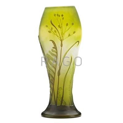 Appraisal: GALLE Acid-etched vase with ferns Nancy France ca Signed Galle