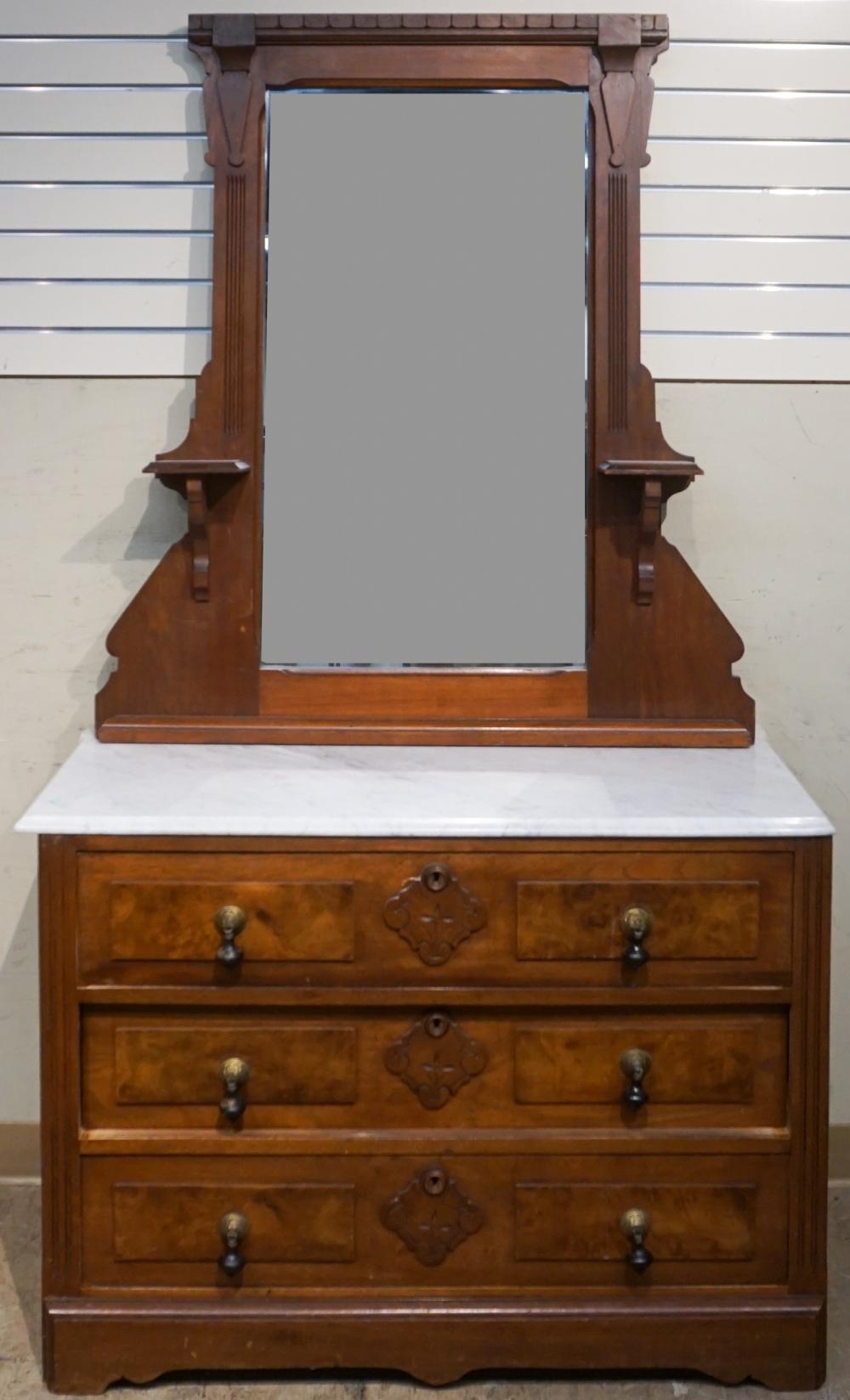 Appraisal: Victorian Walnut and Marble Top Dresser with Mirror x x