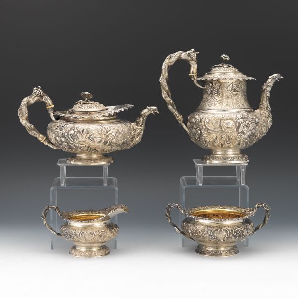 Appraisal: ENGLISH STERLING SILVER IMPRESSIVE FOUR-PIECE TEA COFFEE SERVICE INCLUDING BY