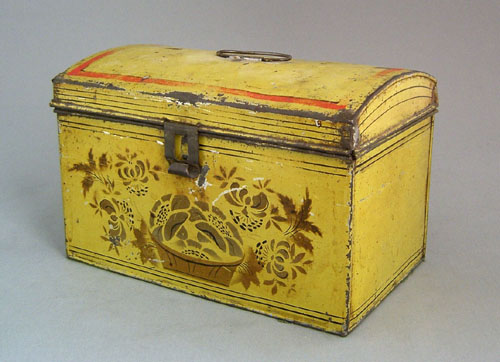 Appraisal: Yellow tole document box dated inscribed Mary Ann Bishop her