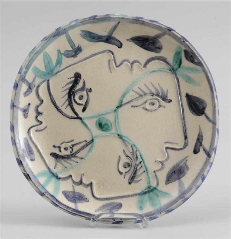 Appraisal: PABLO PICASSO QUATRE PROFILS EN LACES Ceramic plate stamped on