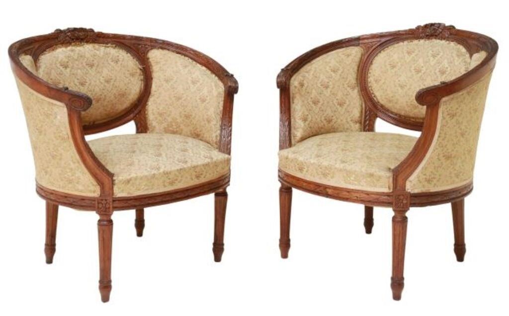 Appraisal: pair French Louis XVI style walnut armchairs early th c